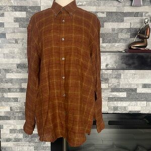 Mark Shale Mens Brown Check Long Sleeve Button Shirt Large Italy